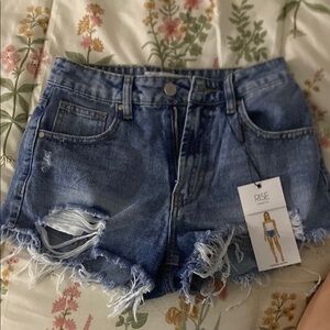 Blue Distressed Jean Shorts Frayed Hem